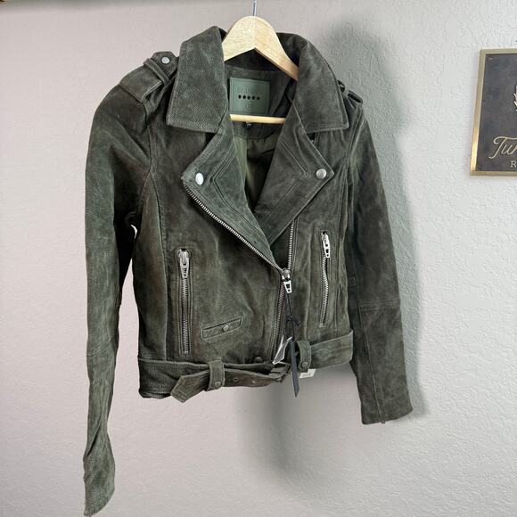 Women's Blank NYC Olive Green 100% Leather Suede Motorcycle Jacket Size XS NEW - Picture 9 of 13